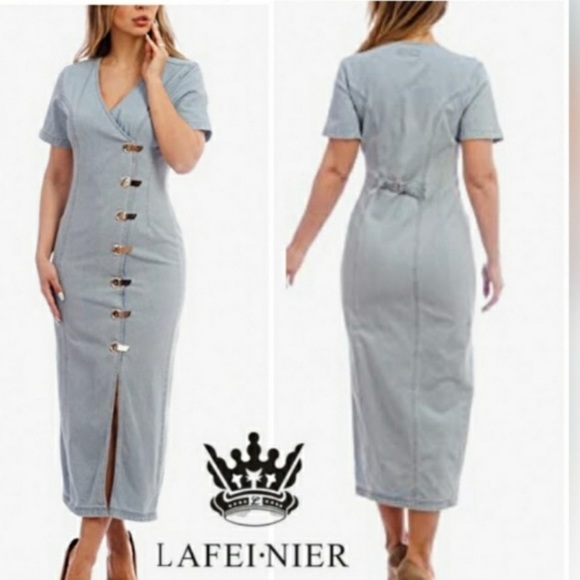 lafei nier denim dress NWT LAFEI•NIER denim maxi assemetrical dress